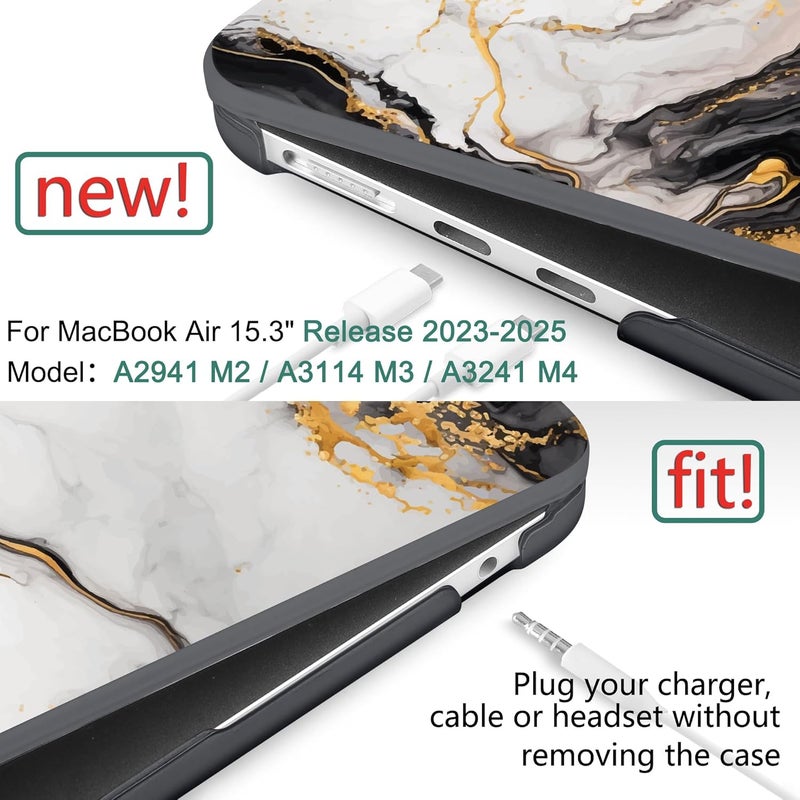 DONGKE Compatible with M4 MacBook Air 15 inch Case 2025 2024 2023 A3241 A3114 A2941 M3 M2 Liquid Retina Display Touch ID, Plastic Hard Case & Keyboard Skin & Screen Protector - Golden Marble - Image 2